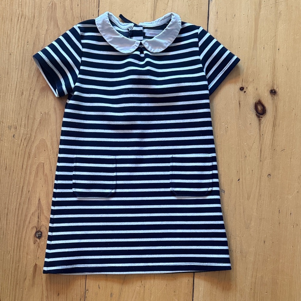 Girls Navy & White Striped Short-Sleeve Top with Peter Pan Collar